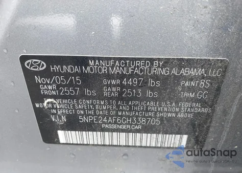 2016 Hyundai Sonata Se from USA, damaged, VIN 5NPE24AF6GH338705